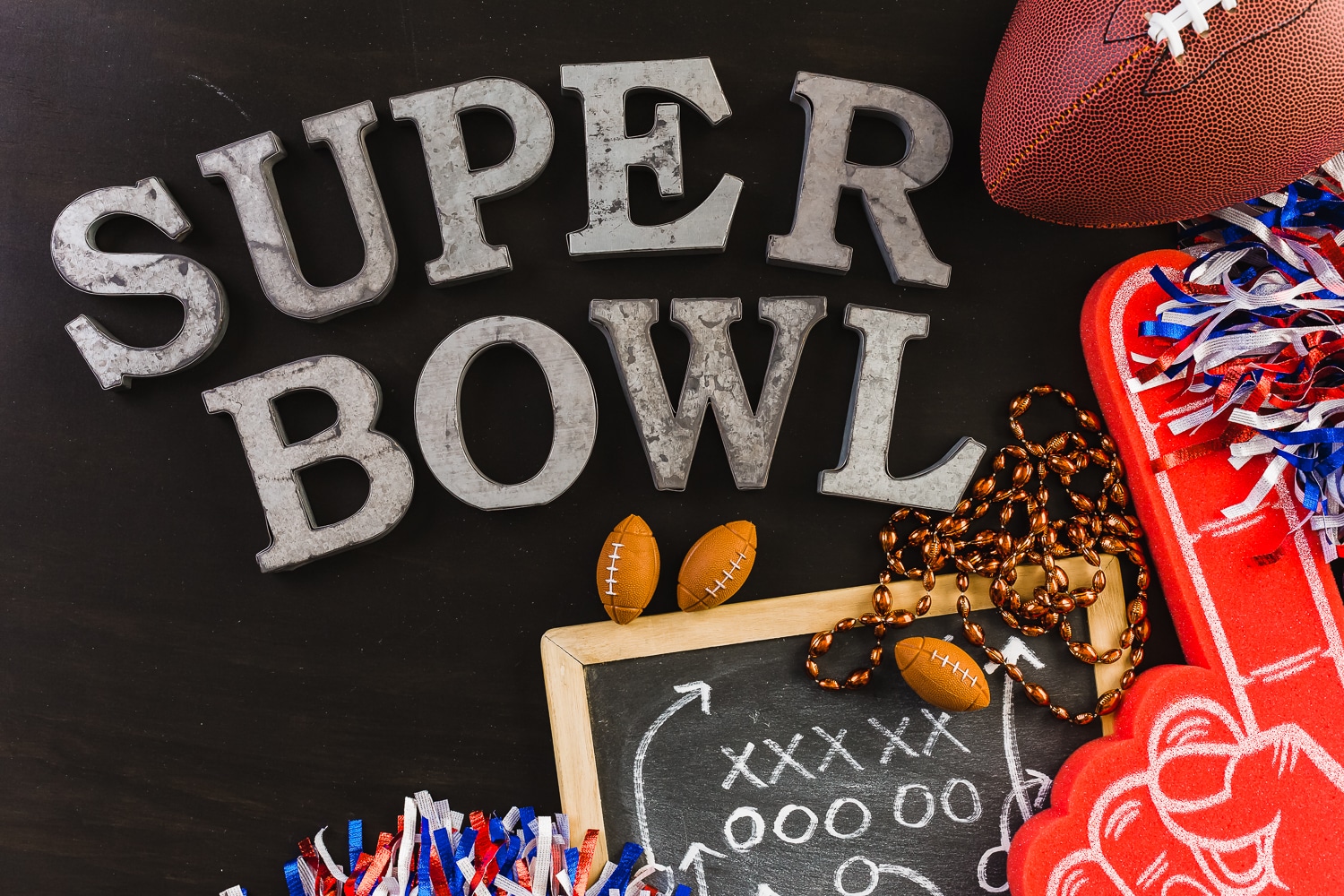 An image showing the words Super Bowl and a scoreboard to illustrate The Best TV Commercials Superbowl 2020