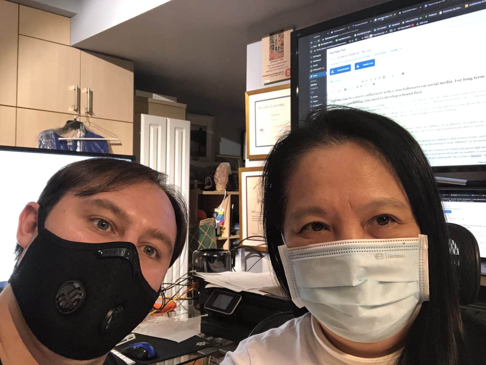 Remote working cannot be replaced with in person teamwork. (10 Plus Brand CEO Joanne Tan and her assistant David Leskin work as a team with synergy & support.)