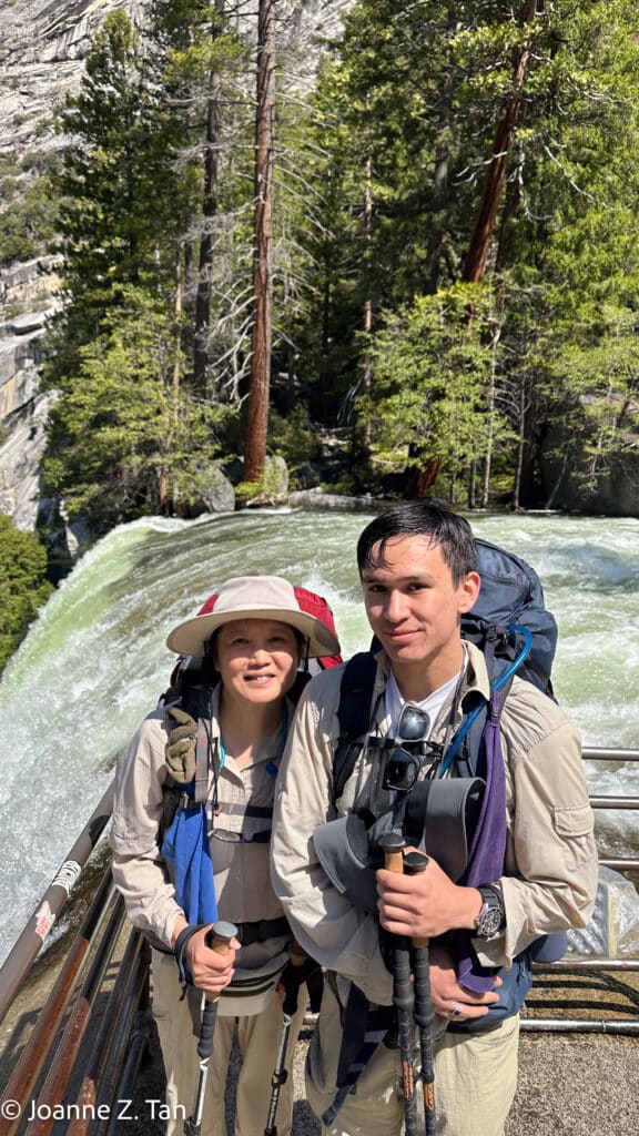 Backpacking, hiking & camping in Yosemite: writer, branding expert, poet & photographer Joanne Z. Tan writes about it with her younger son Daley at Nevada Fall.
