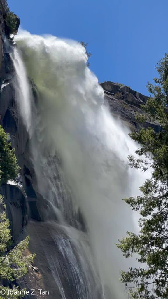 Vernal Fall, viewed from Mist Trail, described by poet & photographer Joanne Z. Tan in her Yosemite wilderness backpacking & camping true stories, Part 1 of 4.