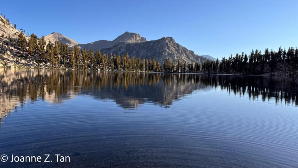 A beautiful lake on the High Sierra mountains, a true adventure stories by Joanne Z. Tan, Pt 1 of 3, about backpack mountain climbing.