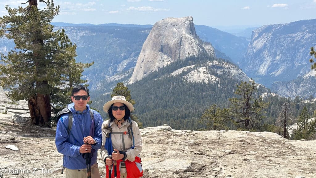 Half Dome east side, by Joanne Z. Tan in her backpacking story in Yosemite wilderness as poet, writer, photographer, brand strategist. Joanne with her son, 2023.